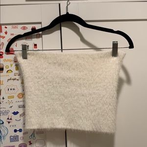 white furry-textured tube top